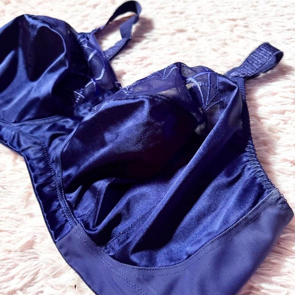 Elomi Cate Soft Cup Satin Embroidered Regal Romantic Bra Womens 44H Sexy Royal - Picture 4 of 6
